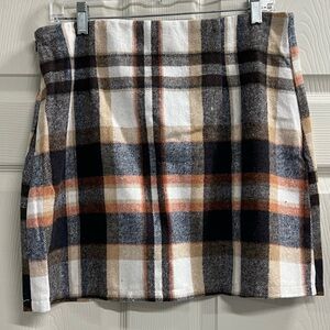 Shein Black, Brown, Orange and Ivory Plaid Mini Skirt - Size 12 - NWT